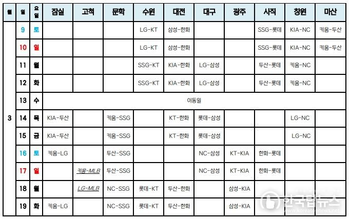 2024 KBO 시범경기 경기 일정