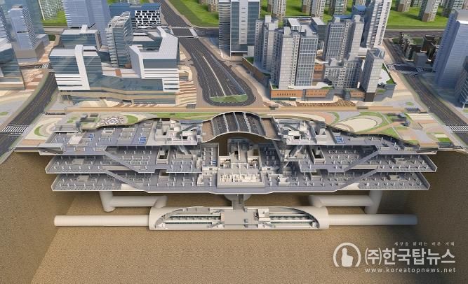 GTX운정역 환승센터+환승주차장_절개도(LH제공 '상기 이미지는 이해를 돕기 위한 조감도로 실제 시공과 차이가 있을 수 있습니다')
