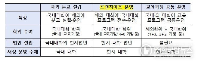 국내 대학의 해외 진출 유형